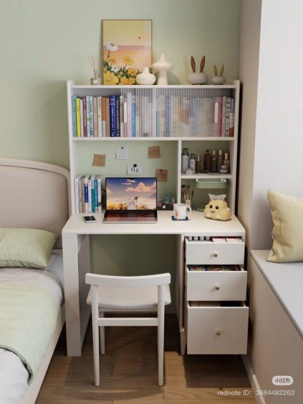 Modern Student Desk with Bookshelf