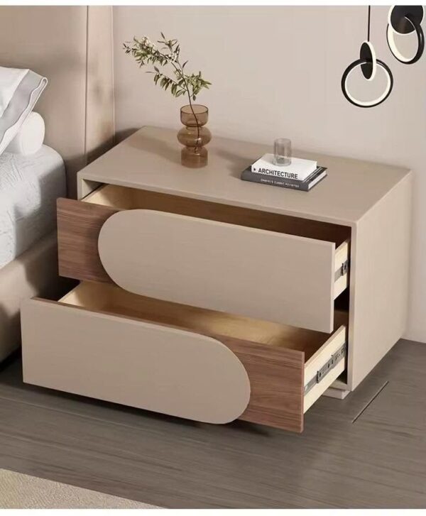 Linea Asymmetric 2-Drawer Nightstand - Taupe & Walnut