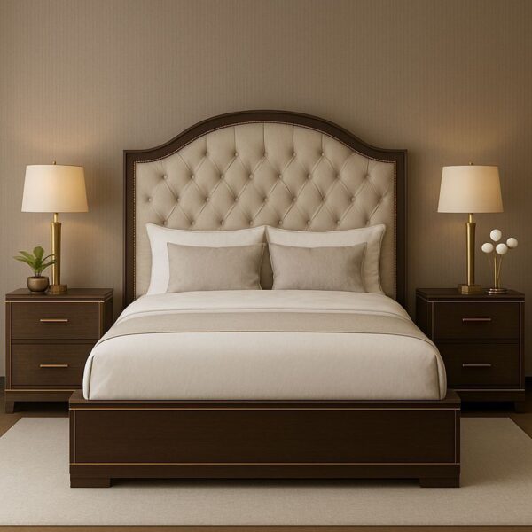 Luxury Arched Tufted Bed Frame with Solid Wood Trim